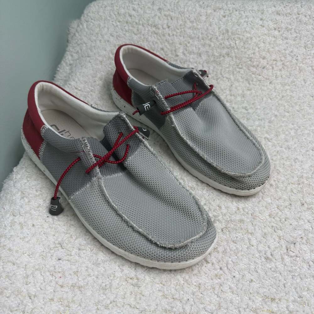 Hey Dude Men's Wally Sox Funk Dark Grey Red Casual Slip-On Shoes SIZE 13 Comfy